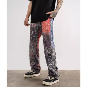 【DRIP5401】D/B Paisley Print Straight Denim