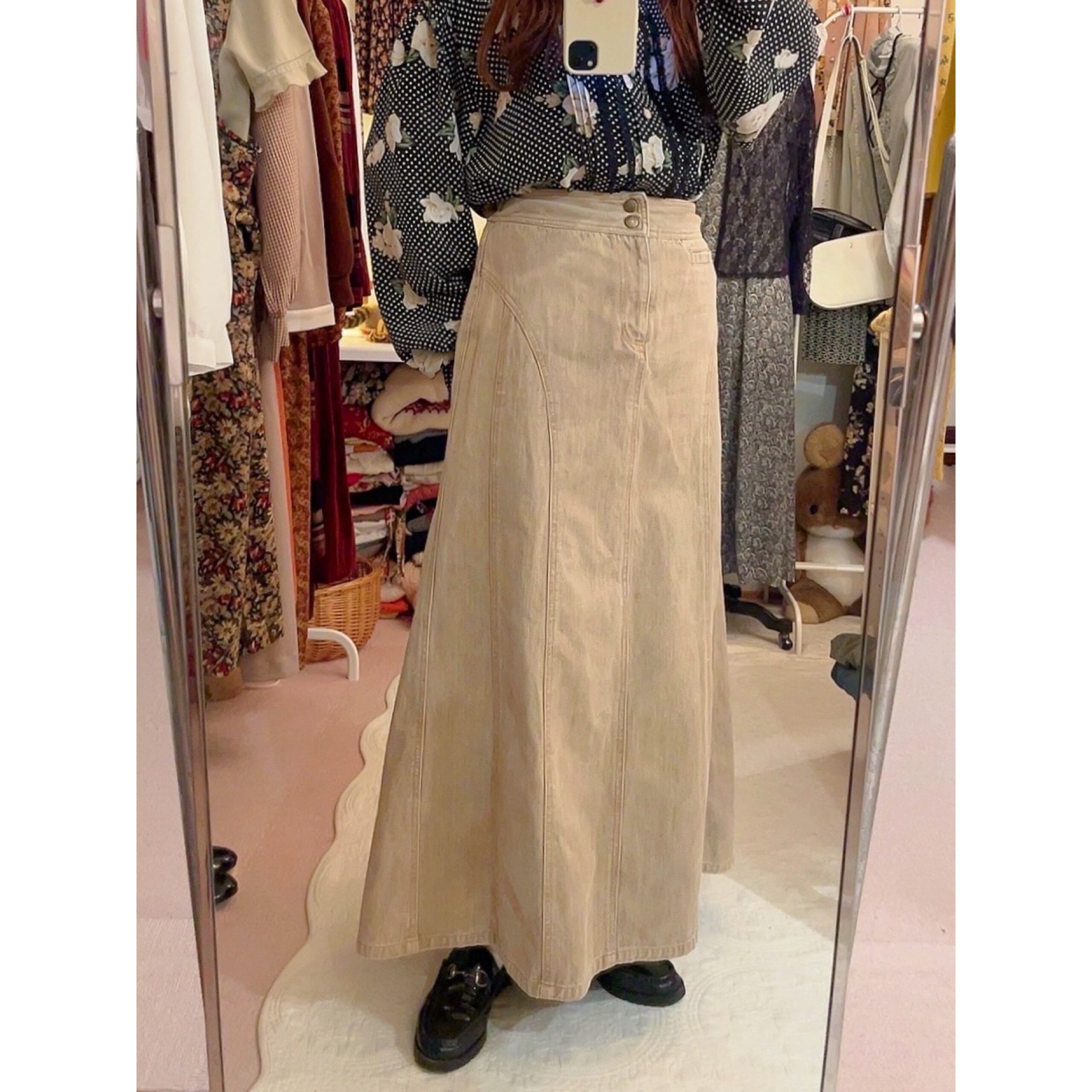 PINKHOUSE / beige denim long skirt