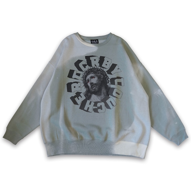 T.C.R TRYING GOD WIDE FIT CREW NECK BLEACH SWEAT - SMOKE GREEN
