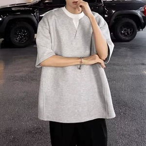 レイヤード風 半袖 Tシャツ メンズ レディース 春夏秋 韓国 トップス 大人 カジュアル シンプル 重ね着 ゆったり オーバーサイズ 無地 フェイクレイヤード 大人可愛い 大人女子
