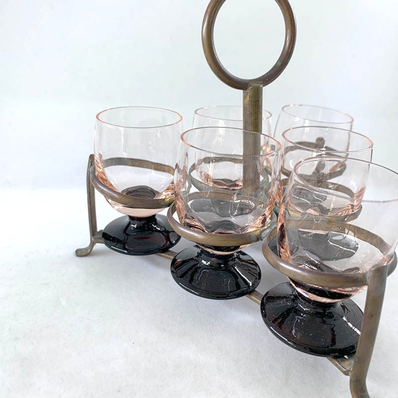 リキュールセット　ショットグラス　ホルダーセット　ピンクガラス 18twa35