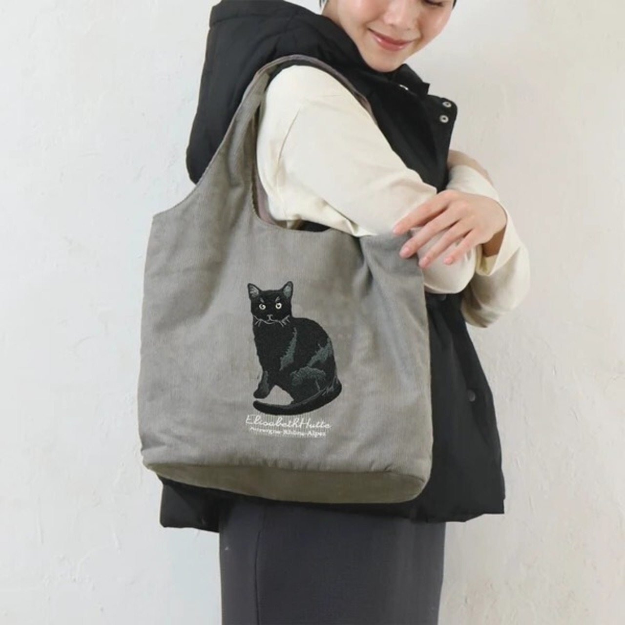 コーデュロイ刺繍トート　ブリティッシュ