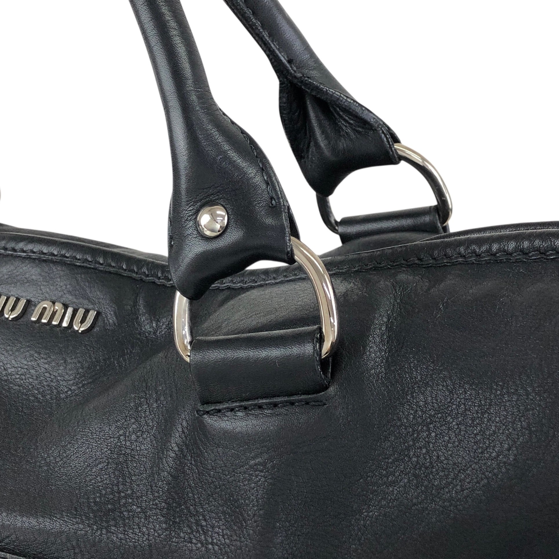 miu miu トートバッグ ブラック フロントジッパー レザー vintage