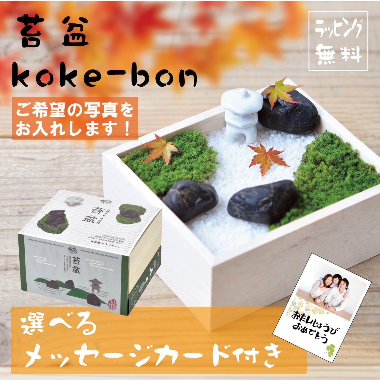 プレゼント 苔盆 写真入り選べるメッセージカード付き 誕生日 和 庭園手作りキット Tiamobridal