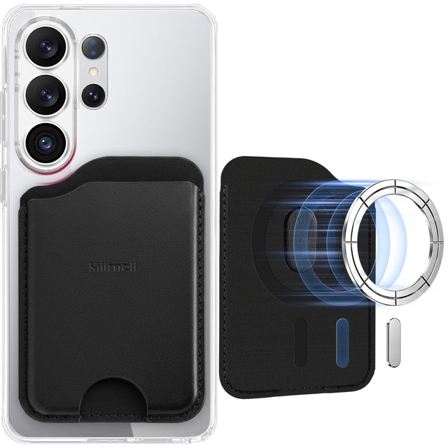 Miimall MagSafe対応 磁気カードホルダー Galaxy S26/S25/S24/S23 Ultra 等専用 超薄型 3枚収納 RFIDブロック 強力マグネット 着脱式 背面カメラ非干渉 耐摩耗PUレザー (ブラック)