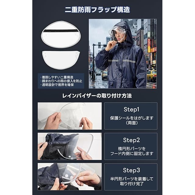 DOPTGHFY] レインウェア 上下セット 【二重つばレインバイザー付き