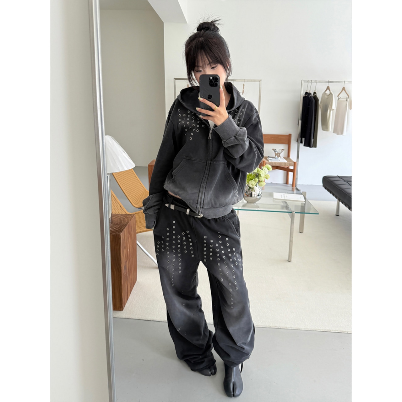 VINTAGE ストリート ウォッシュド スタッズ スウェットパンツ P469