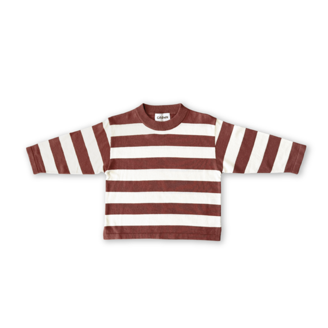 【GROWN】Organic Knitted Striped LS Tee - Maroon