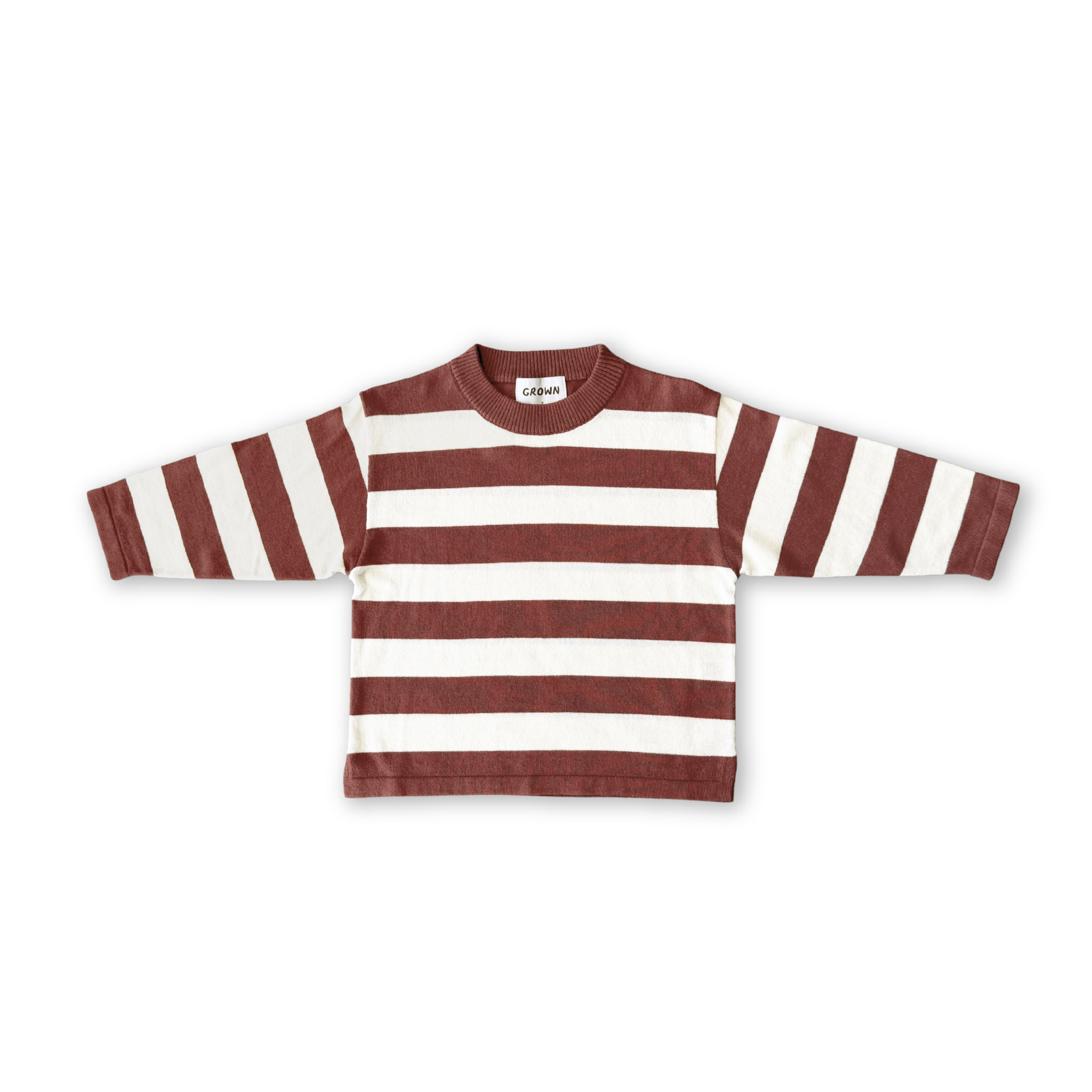 【GROWN】Organic Knitted Striped LS Tee - Maroon