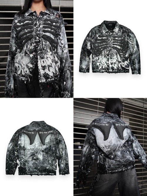 【RUPTIVEY】costal bone damage paint denim jacket"不紊"
