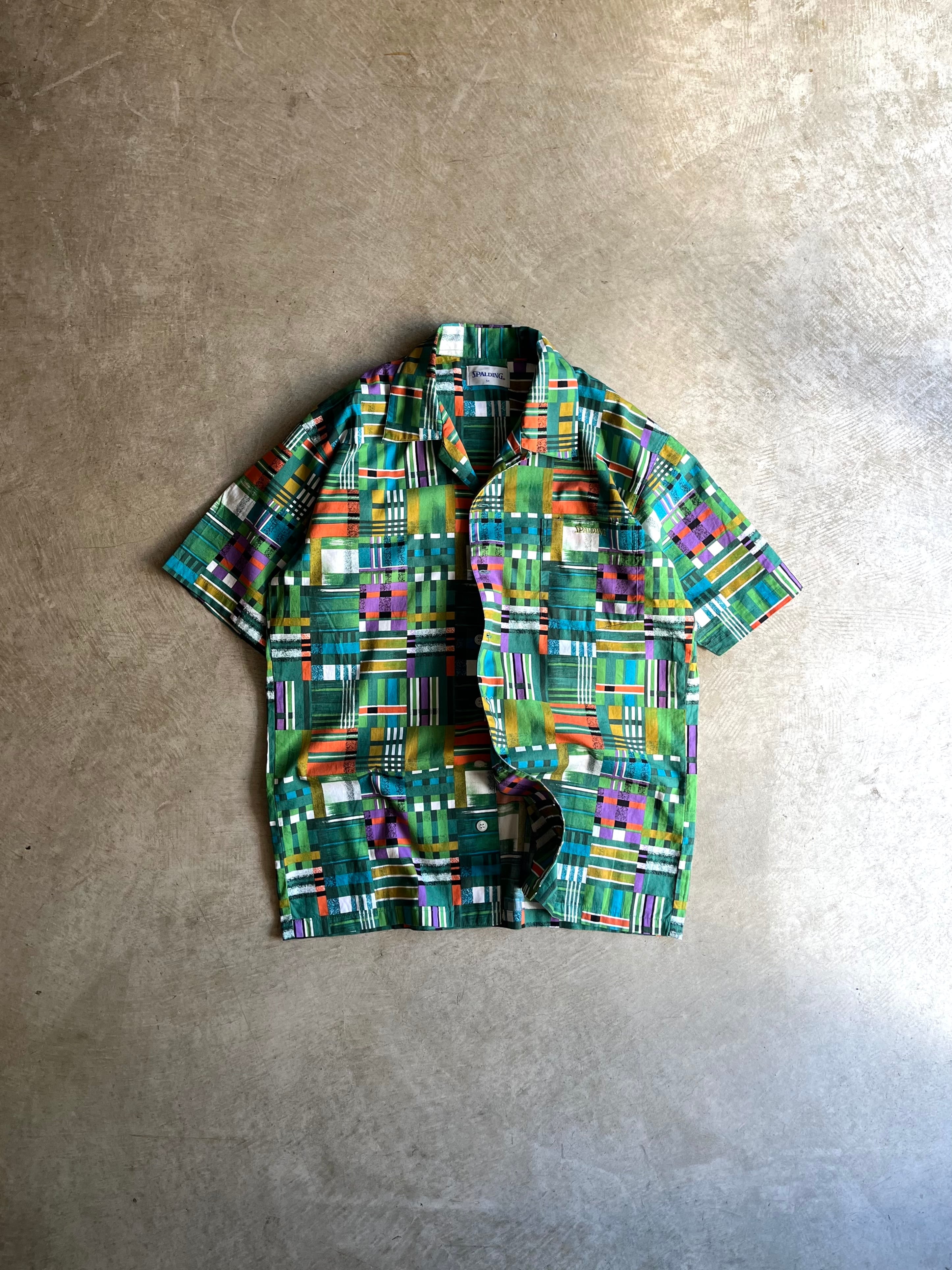 90's SPALDING “OPEN COLLER MULTI PATTERN SHIRTS”