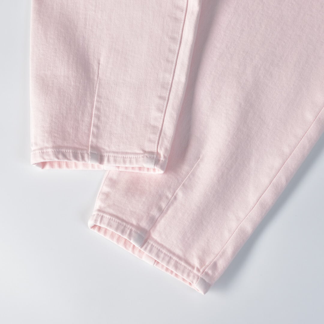 IKITSUKE イキツケ デニムテーパードパンツ・ライトピンク ストレッチの効いた美脚パンツ【送料無料】