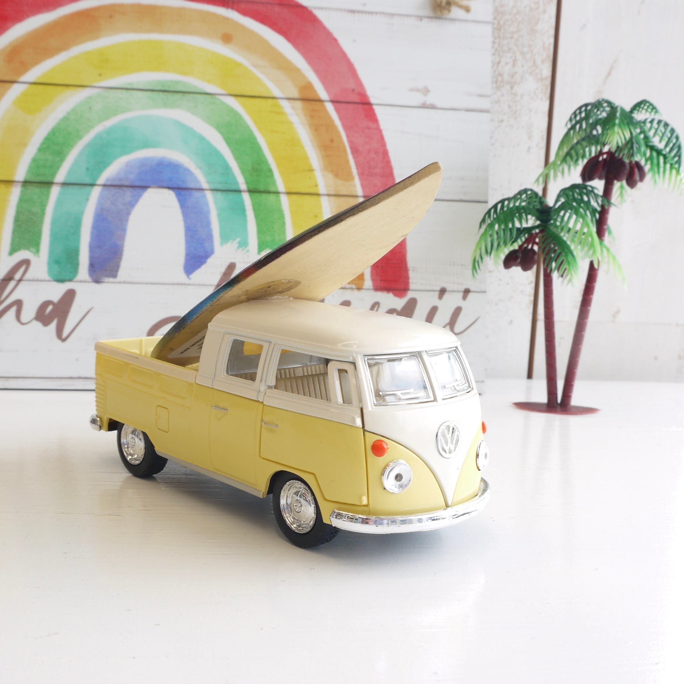 ★ハワイ直輸入★Wキャブピック ワーゲン ミニカー★1963 サーフボード VW トラック/ワーゲントラック<パステルイエロー×ホワイト>17