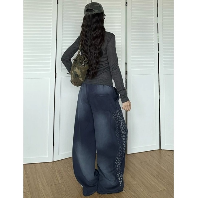 サイドレオパードレタリングスウェットパンツ 2col   R02599