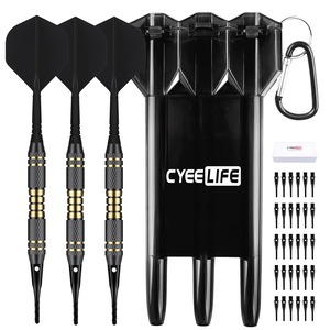 【特価処分】CyeeLifeダーツプラスティックチップ- プロソフトチップダーツセット18 g スーツケースと30個の追加ダーツチップ付き 電子ダーツボード用 (黒)