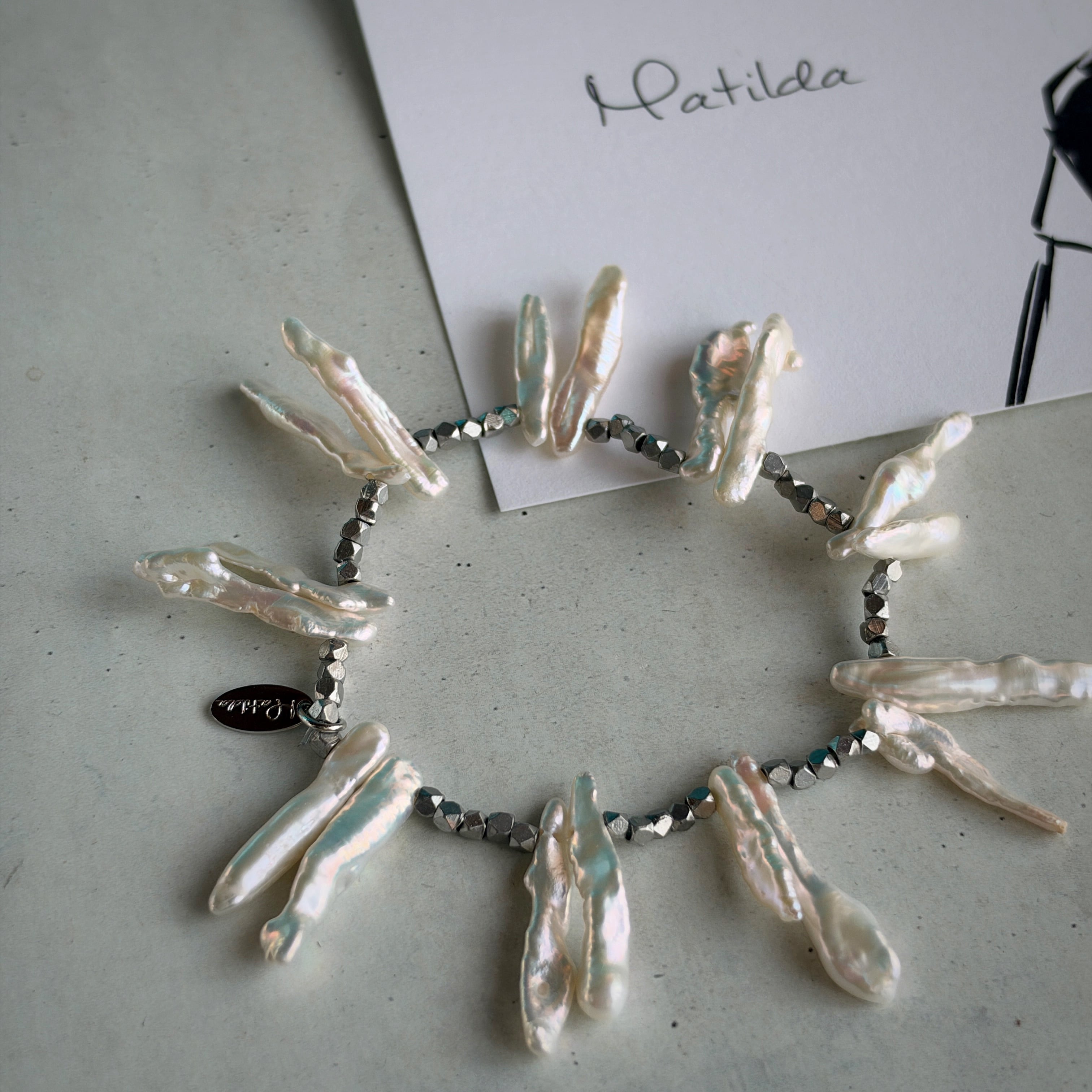 metal & stone bracelet(淡水パールC)