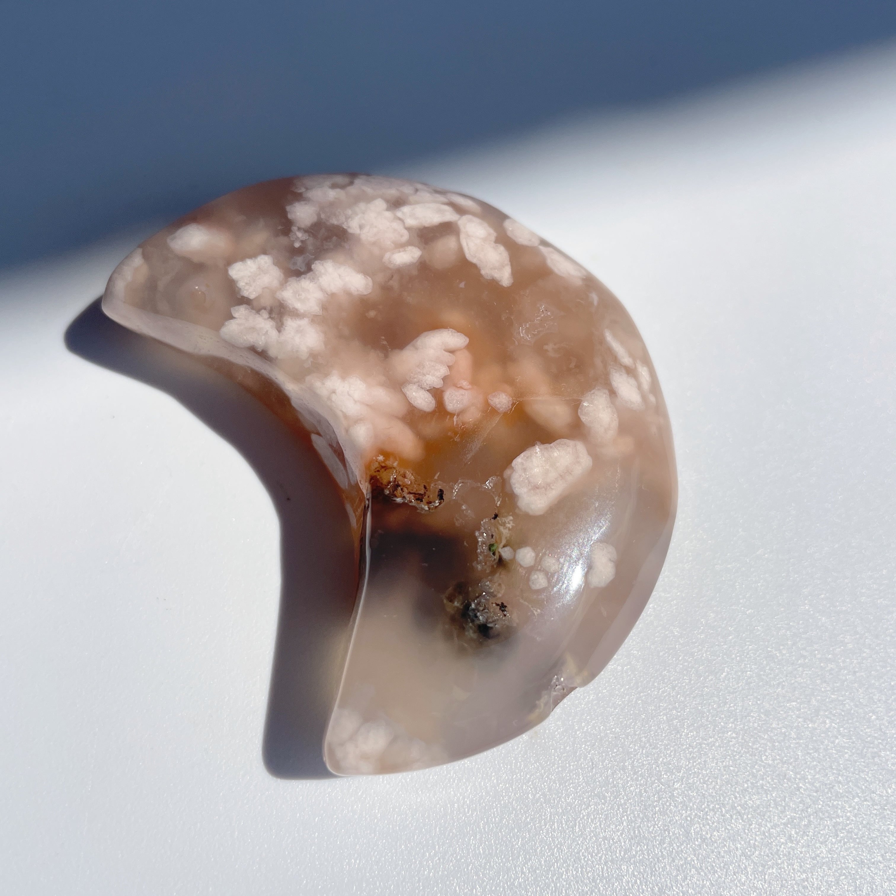 ★★最終特価【 キュート フラワーアゲート クォーツ 原石 約307g 】 フラワーアゲート 月型05◇Flower agate◇天然石・鉱物
