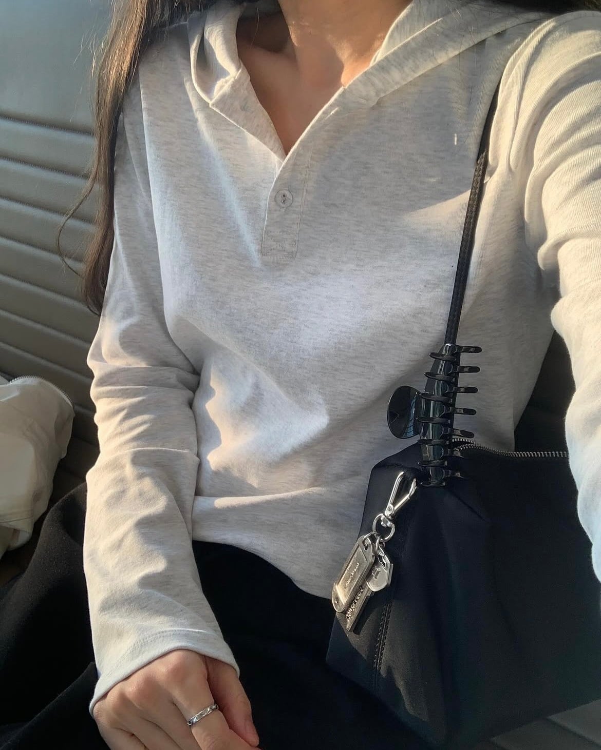 (即納) muret / Log hoodie tee (melange gray)