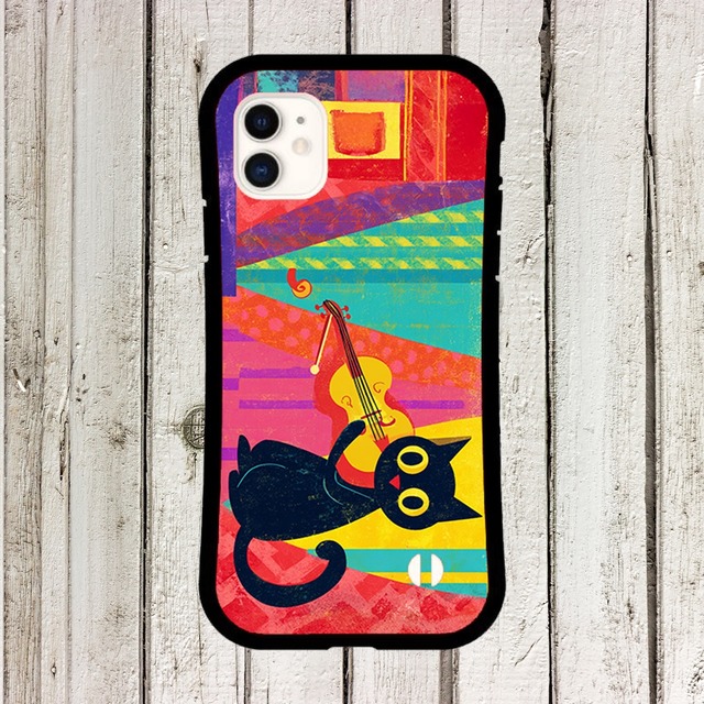 iPhoneケース 黒猫 バイオリン 音楽｜ヴァイオリン 北欧レトロ CAT096