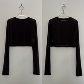 crew neck tulle sheer short tops/brown