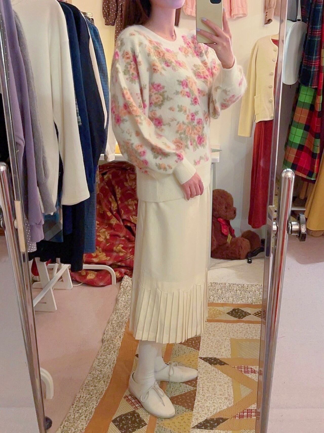 pink rose angora knit sweater