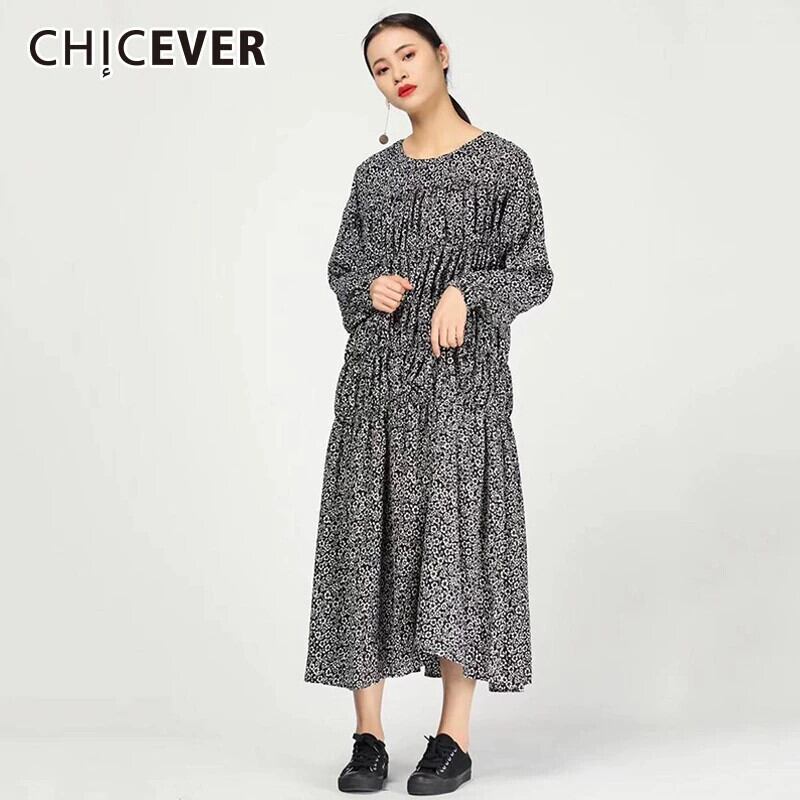 CHICEVER春秋プリントドレスレディースOネック長袖ルーズレディースドレス2020洋服タイド ロング スプリング 春物 オータム 秋物 6base547646536947