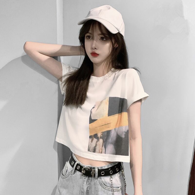 スプリングレッドショートTシャツ ルーズ薄手トップス 春物 試着室50068725591