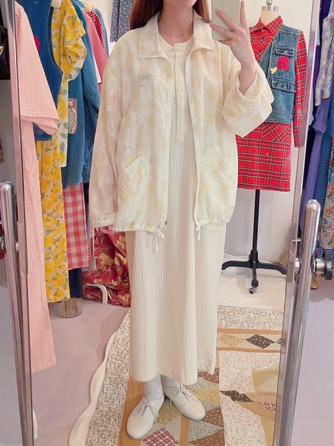 flower stripe sheer zip-up jacket
