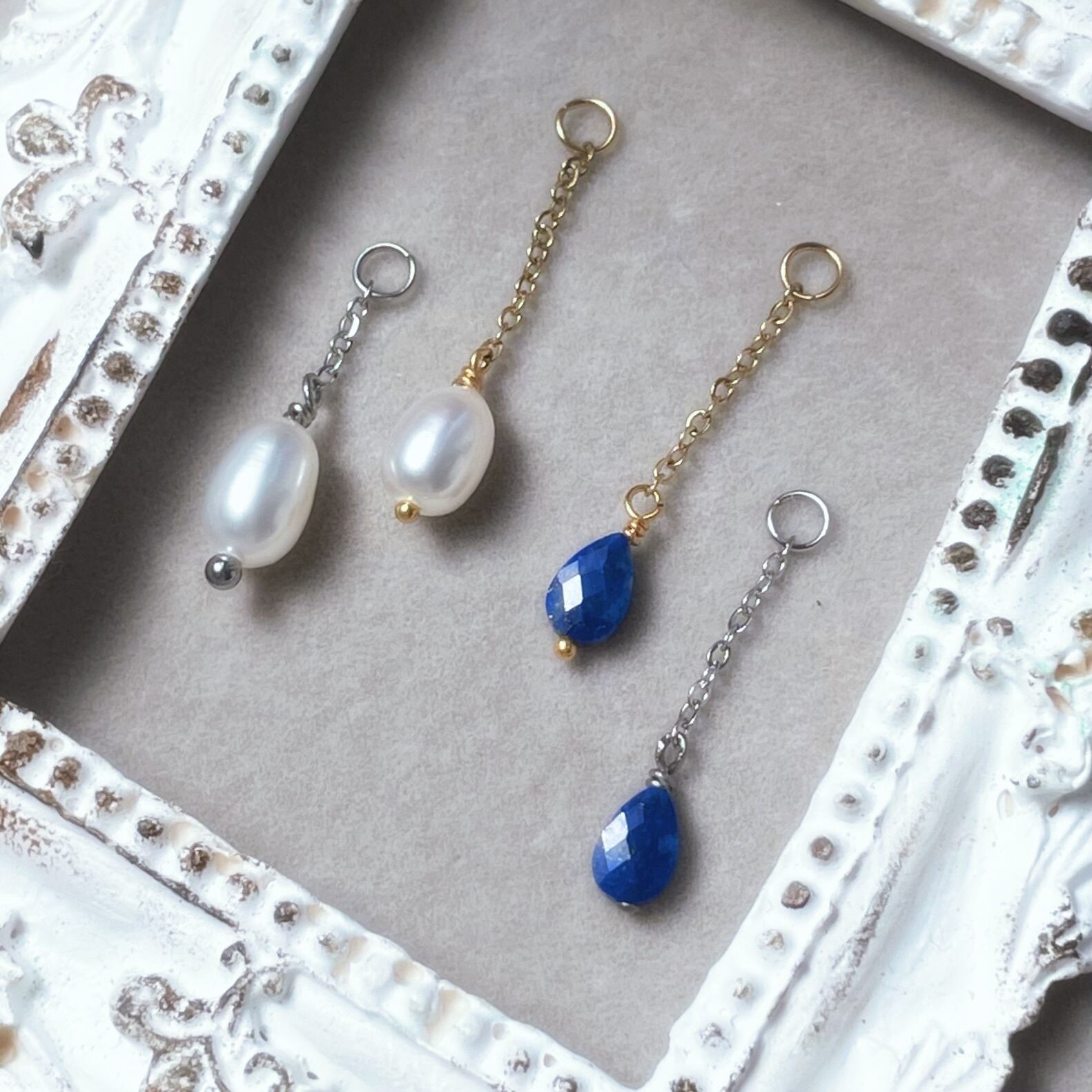 3way】選べるピアス◇アレンジ自由自在◇雫 ラピスラズリ ピアス/金属