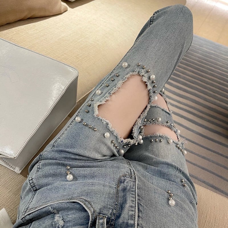 ワイドレッグ ジーンズ ダメージ デニム 韓国 カジュアル cr9114 デニムパンツ カジュアルパンツ ジーンズ ワイドレッグパンツ