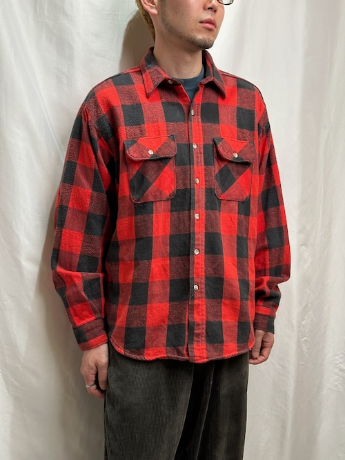 80s USA WearGuard　バッファローチェック　ブロックチェック　長袖シャツ　ネルシャツ　XL