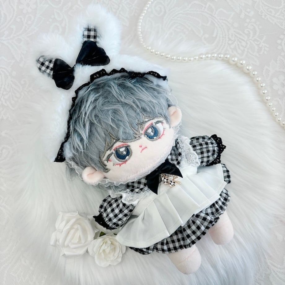 ぬいぐるみ用ギンガムチェックワンピース&うさ耳ヘッドドレス