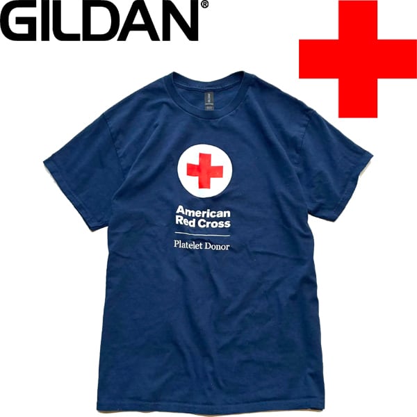 1点物◇ギルダン紺アメリカ赤十字社バックプリントTシャツ古着メンズL