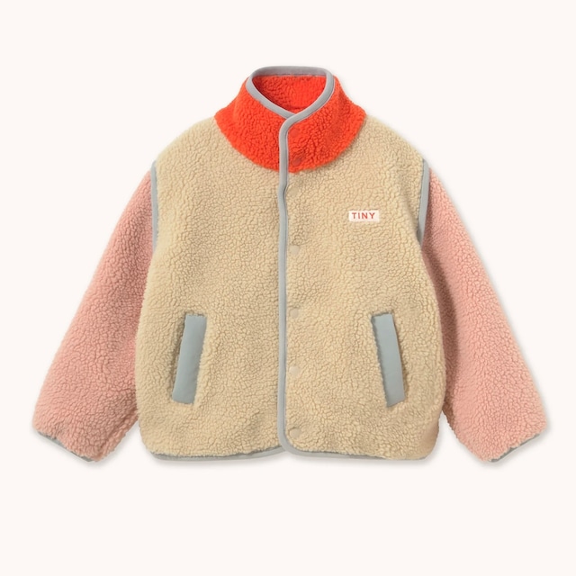 送料無料 tinycottons/COLOR BLOCK SHERPA JACKET - vanilla