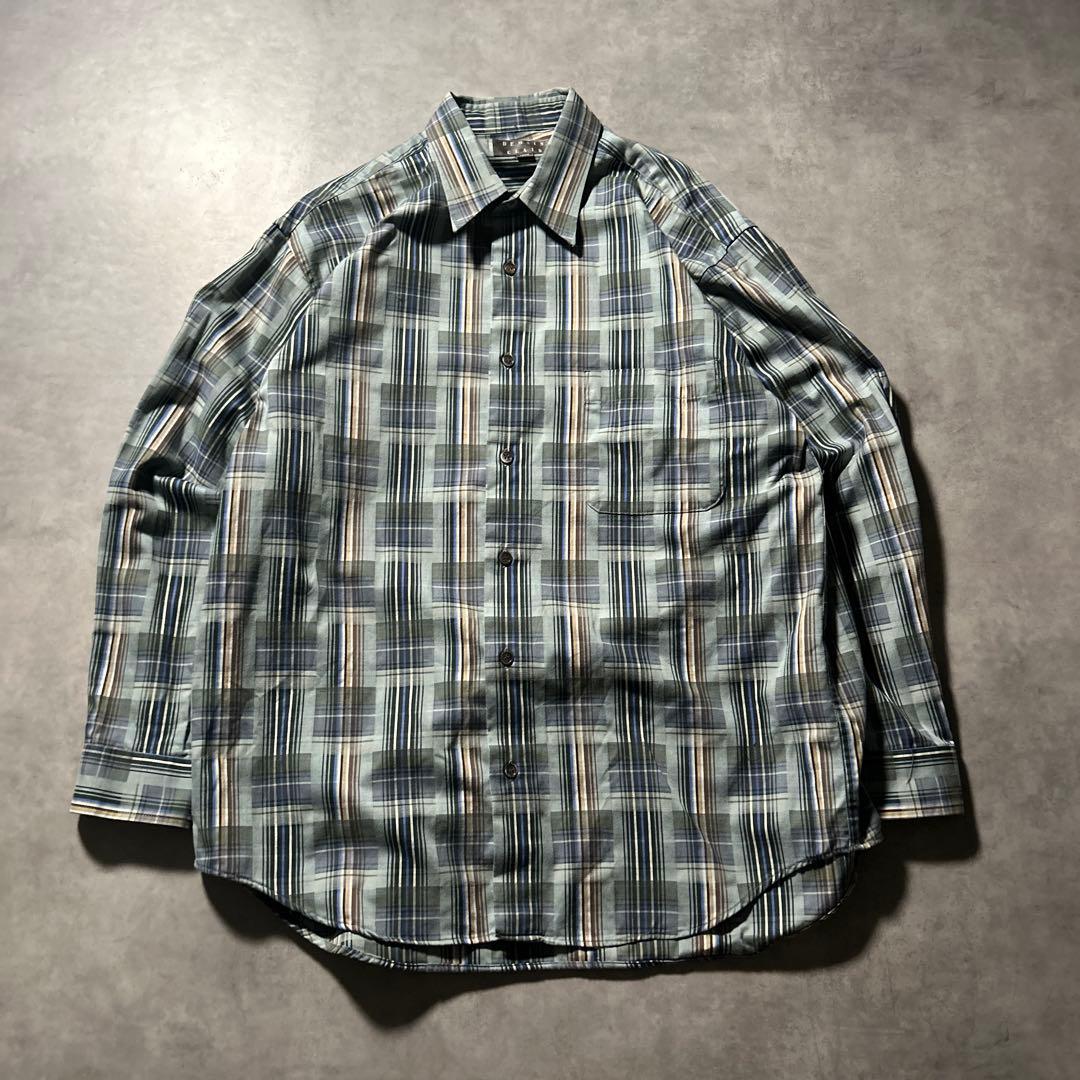 ヴィンテージ チェック マルチカラー デザイン レトロ オンブレ シャツ