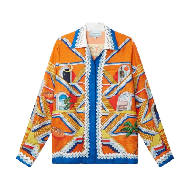 【CASABLANCA】CUBAN COLLAR LONG SLEEVE SHIRT(ORANGEMULTI)