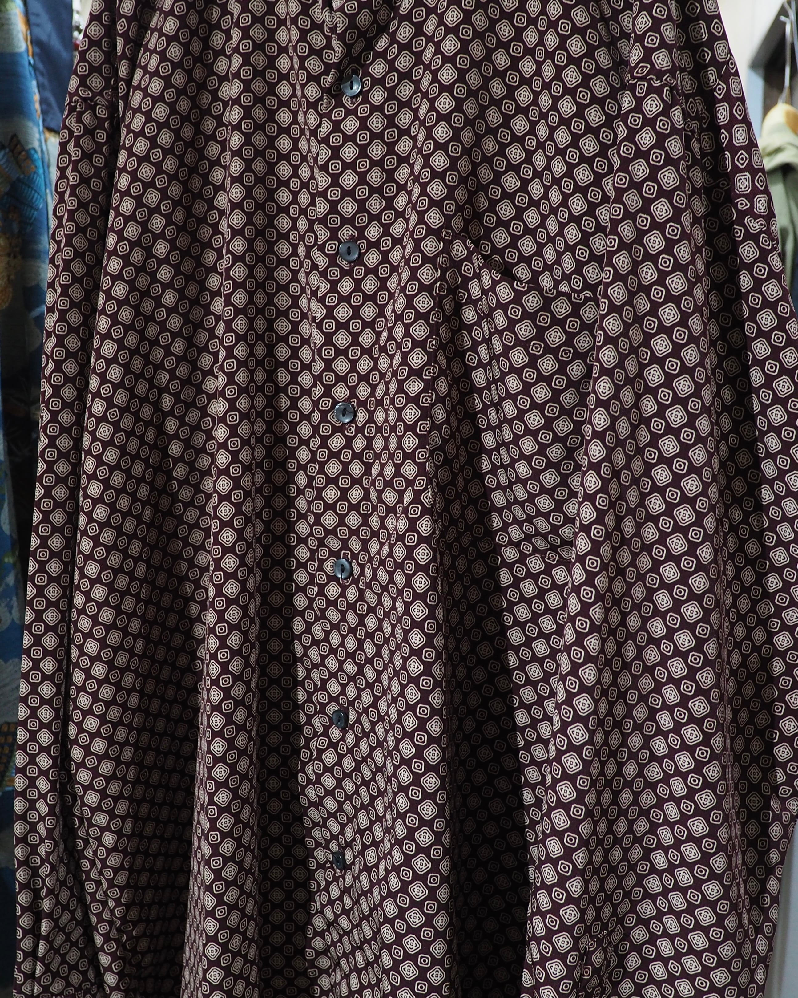 1990s Geometric Dot pattern vintage Drape loose Stand collar Shirt