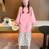 Pink Polka Dot Patchwork Sweatshirt Dress 5068