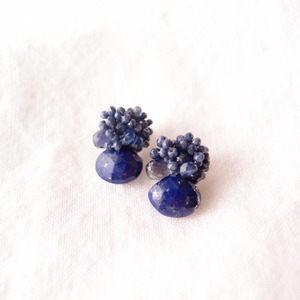 【天然石刺繍／ピアス】Lapis Lazuli × Blue Sapphire × Iolite Earrings