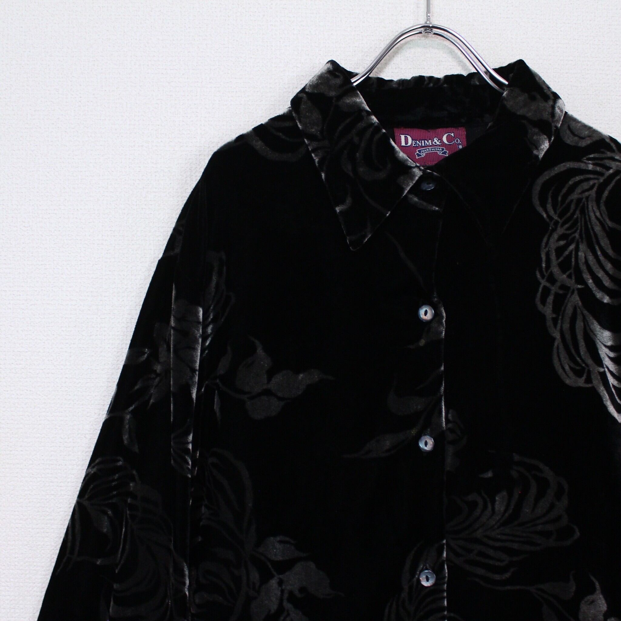 Caka act2】Beautiful Flower Pattern Vintage Loose Velour Shirt 