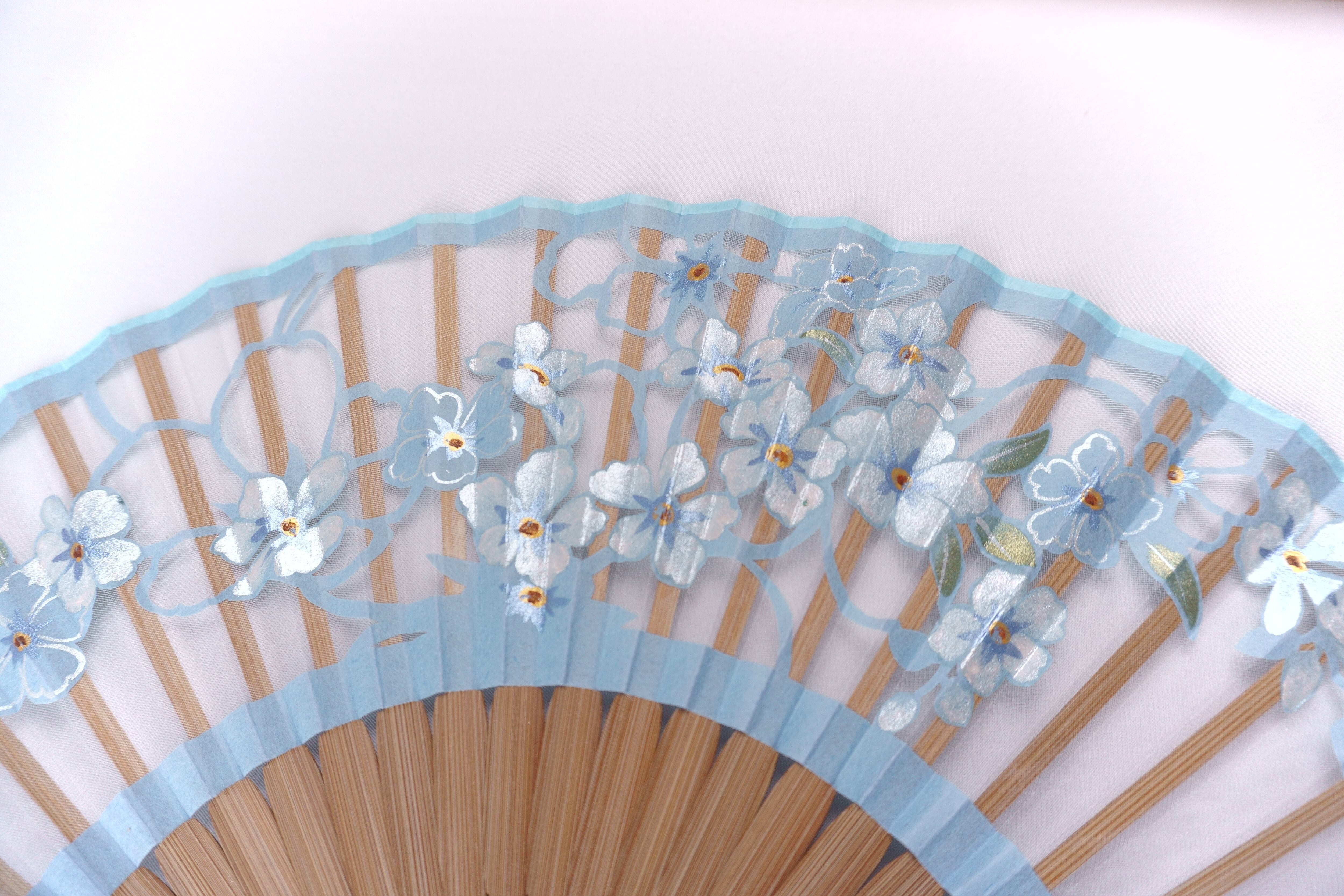 額透かし彫扇 紗月 わすれな草 水 | 紗月扇 京都【オンラインショップ