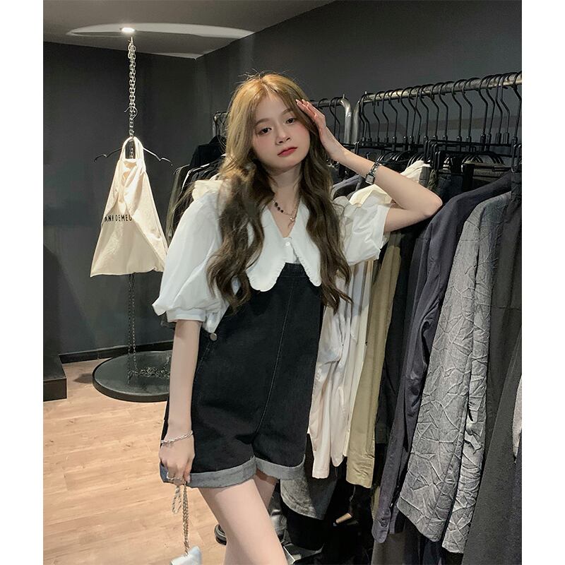 ジーンズ ハイウェストウェストルーズショーツ サマースタイル薄手パンツ 夏物 ブルマー ブラックストロベリース45223450587