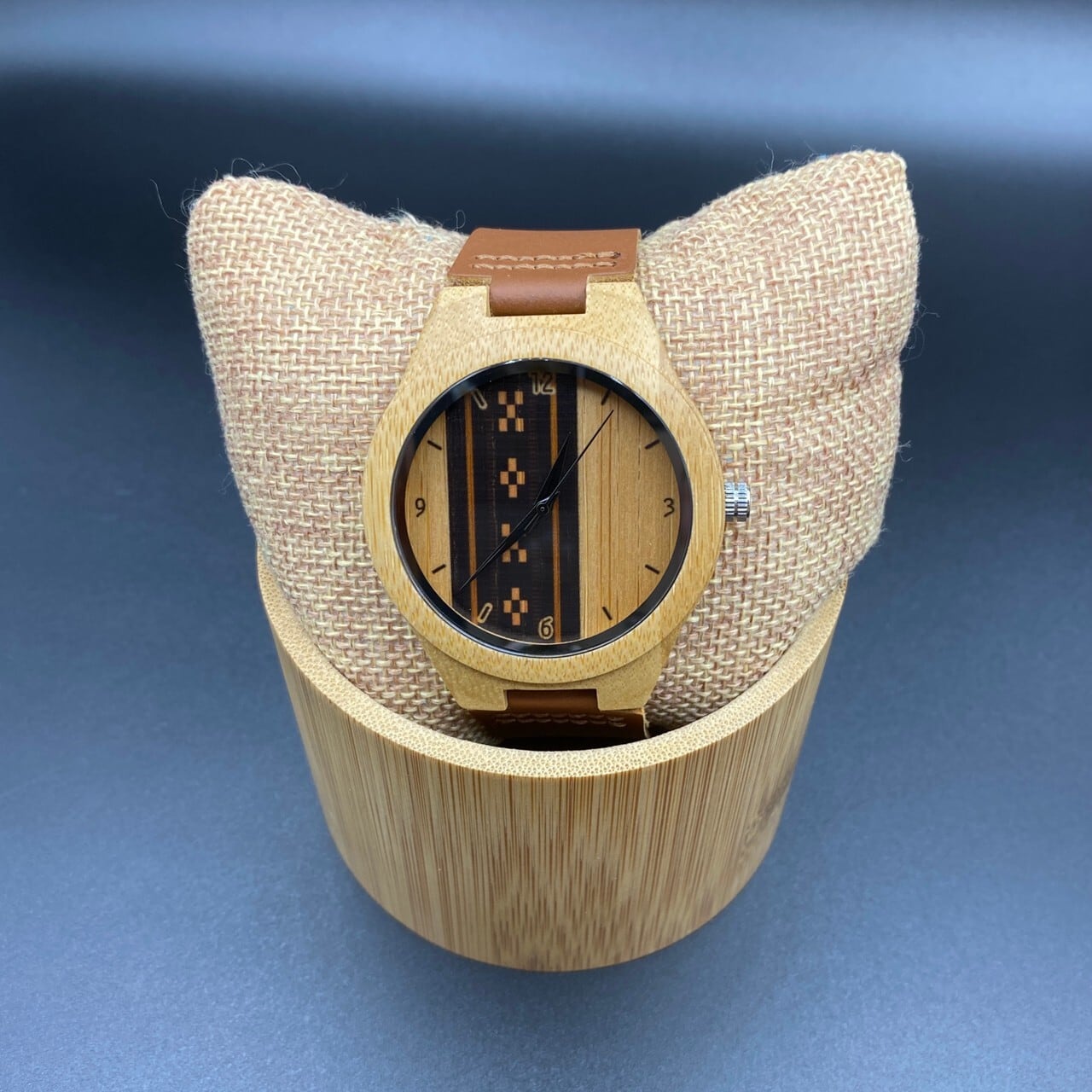 ウッドウォッチ025 沖縄デザイン ミンサー 沖縄土産 プレゼント 木時計