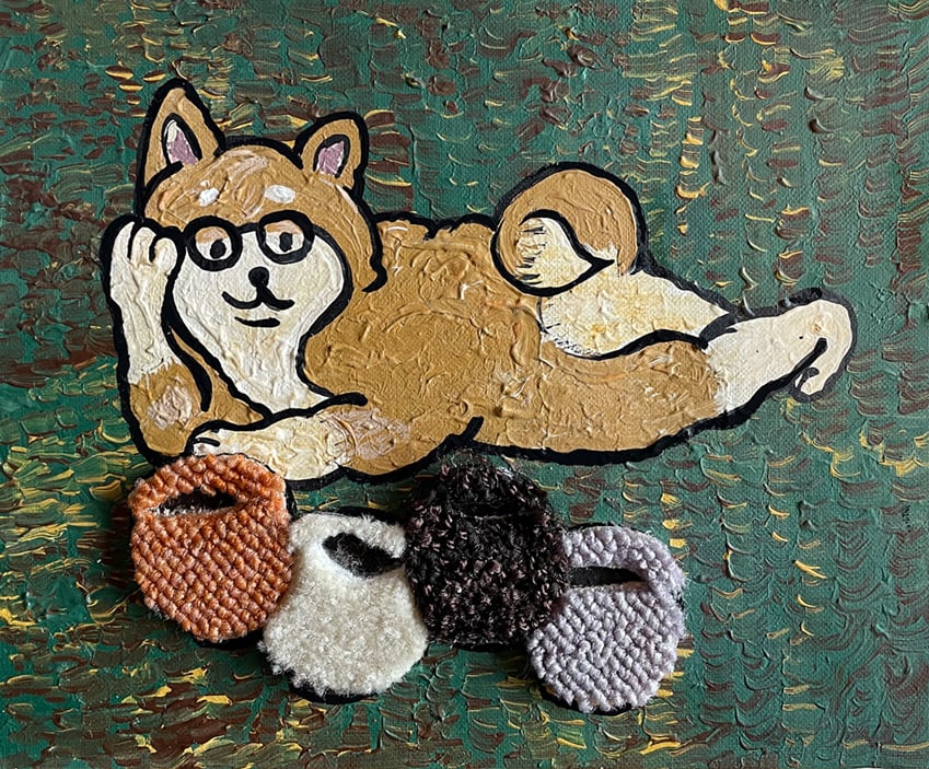 原画：3号】柴犬と踊る茶碗 | Yoshie Moriuchi