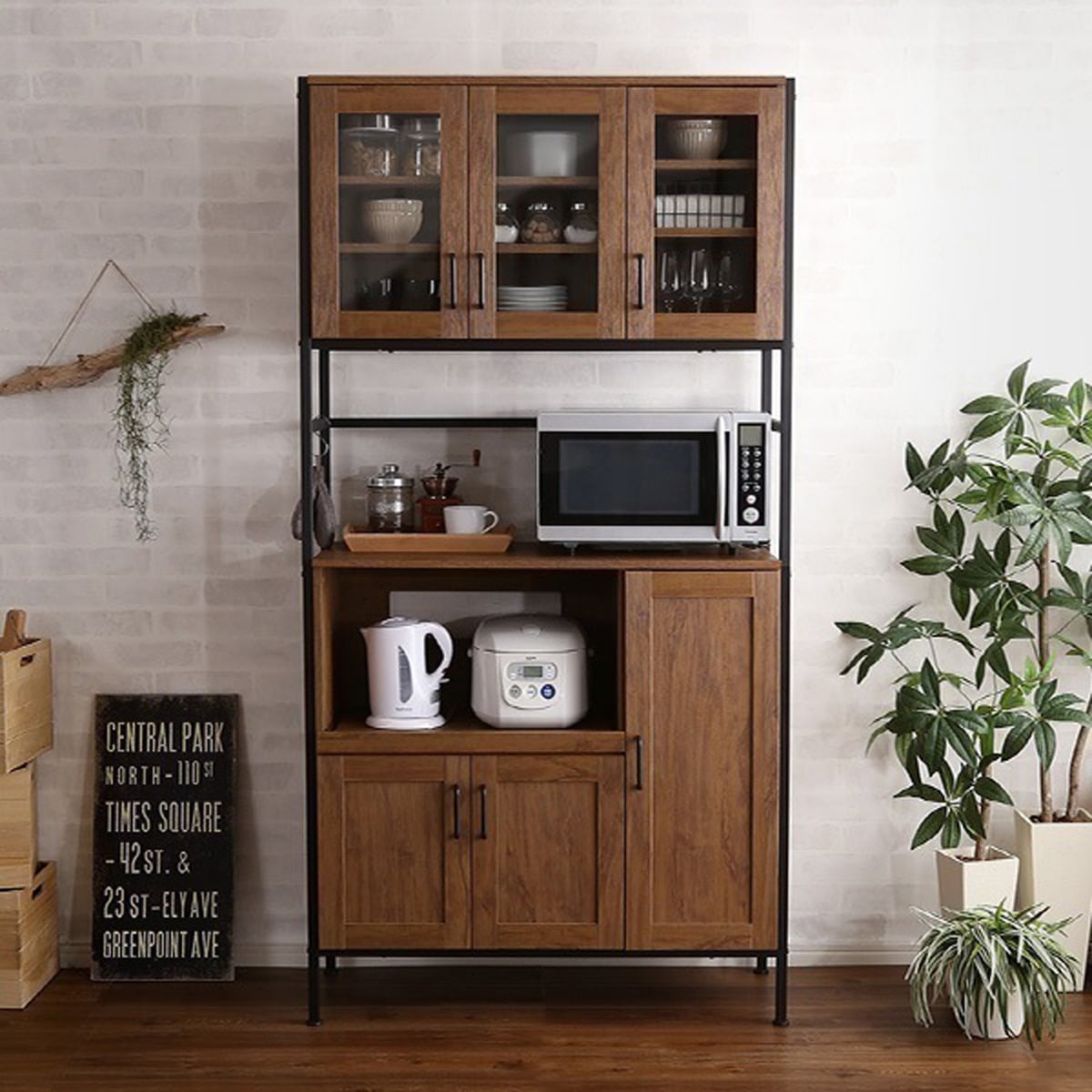 ヴィンテージ食器棚 GREACK-グリック-キッチン収納 ヴィンテージ食器棚 コンパクト 大容量