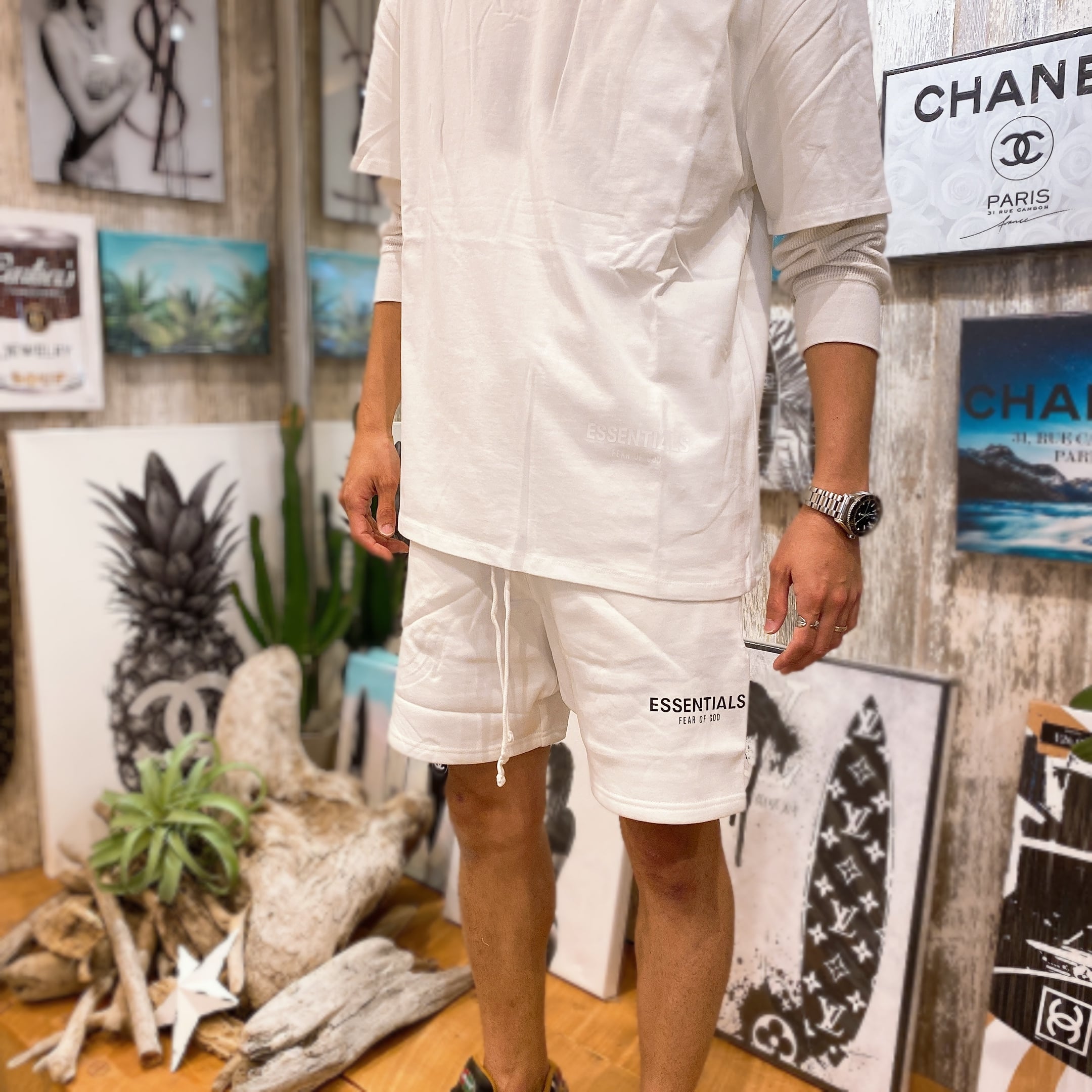 ESSENTIALSエッセンシャルズリフレクターロゴスウェットハーフパンツ