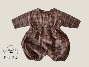 【guruguru】コーデュロイチェックロンパ ブラウン 70~90cm 241203