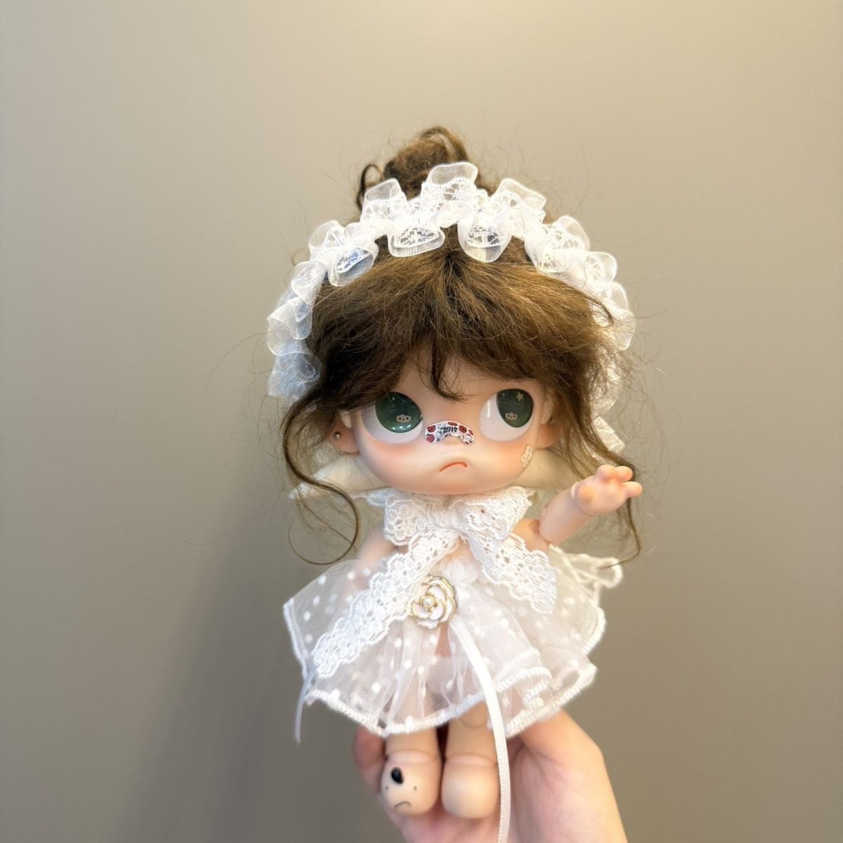 Zsiga/1/8ぬいぐるみ用 椿の装飾チュールワンピース+レースヘアバンド