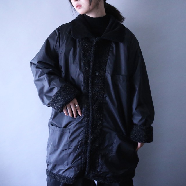 "reversible" boa fleece × shakashaka fabric over silhouette jacket