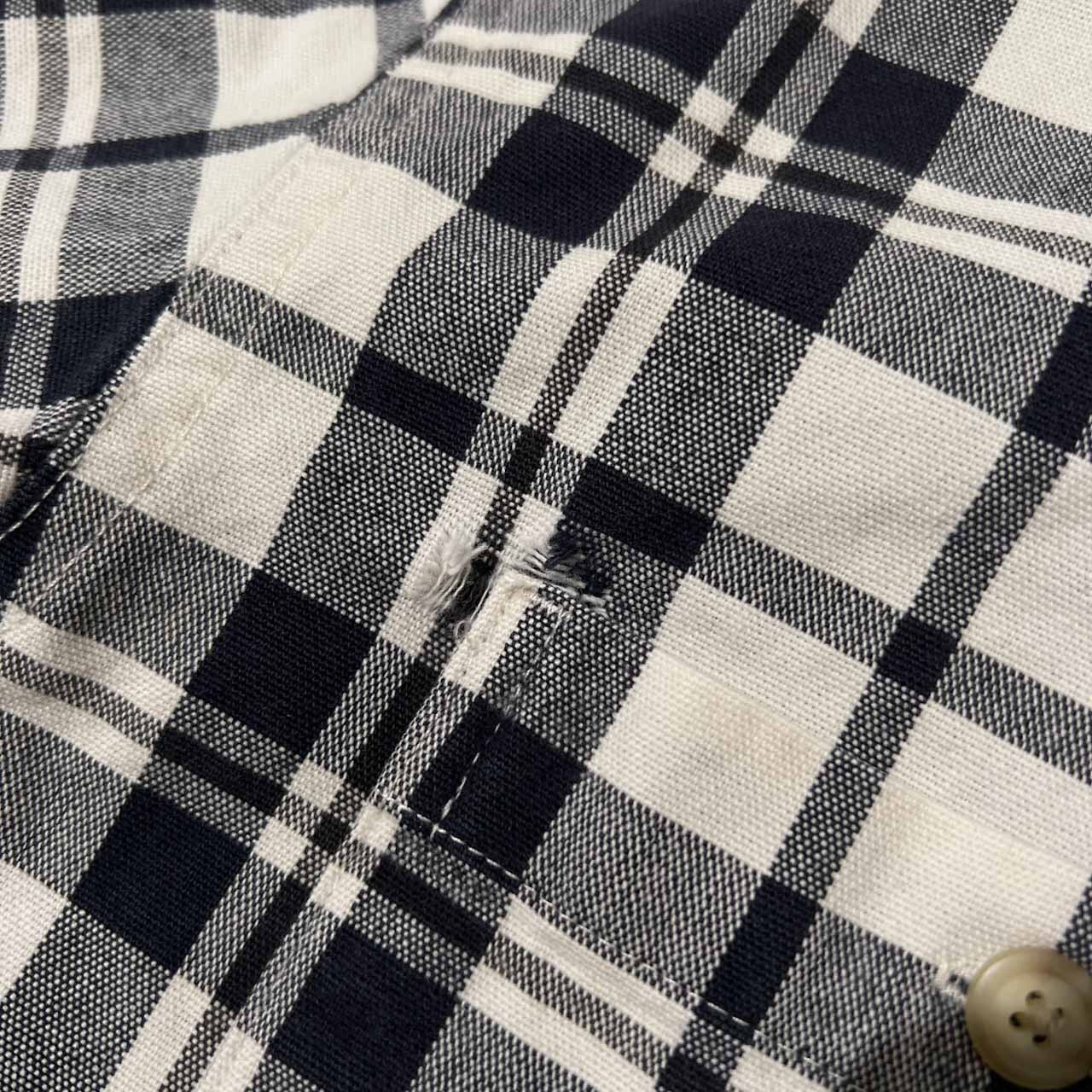 90s Eddie Bauer エディーバウアー 白タグ チェック柄 オックスフォード 長袖シャツ S(海外サイズ) /メンズ/ビンテージ/ホワイト×ネイビー